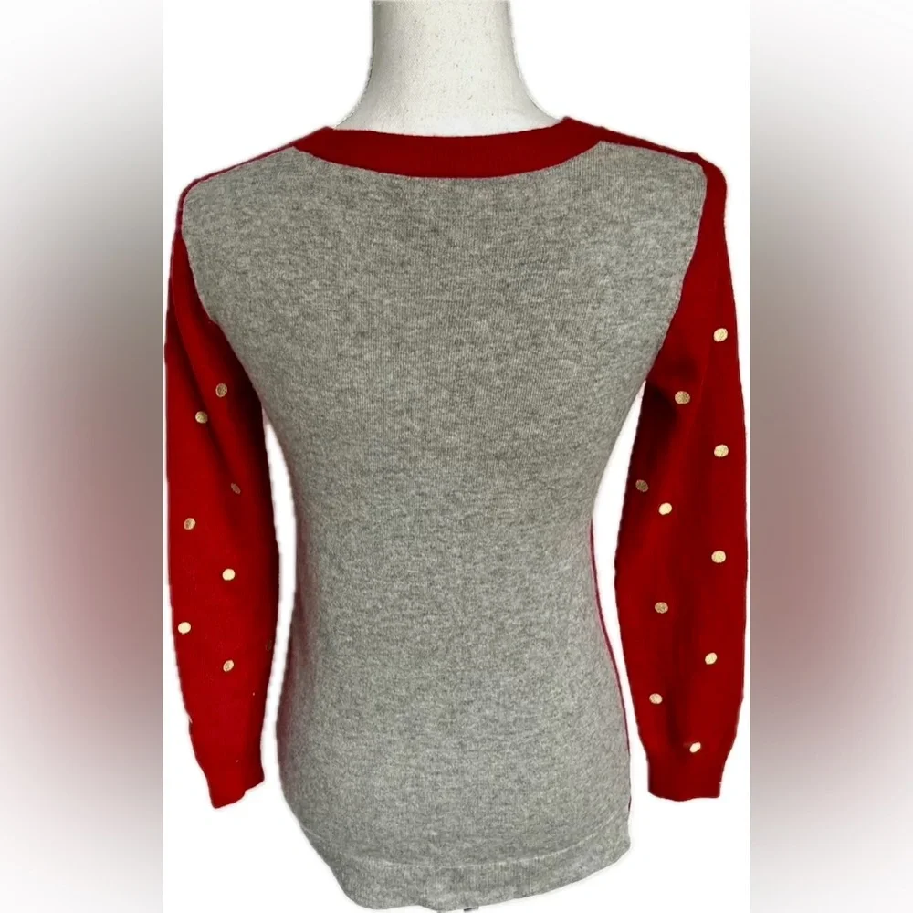 J. Crew Pullover Sweater Metallic Polka Dots Contrasting Color Red Wool Blend L